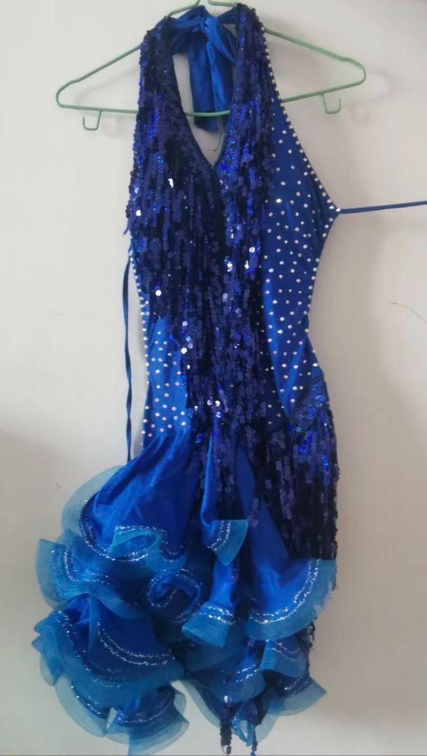 新品未使用☆美品 社交ダンスドレス ラテンダンス ワンピース ブルー M