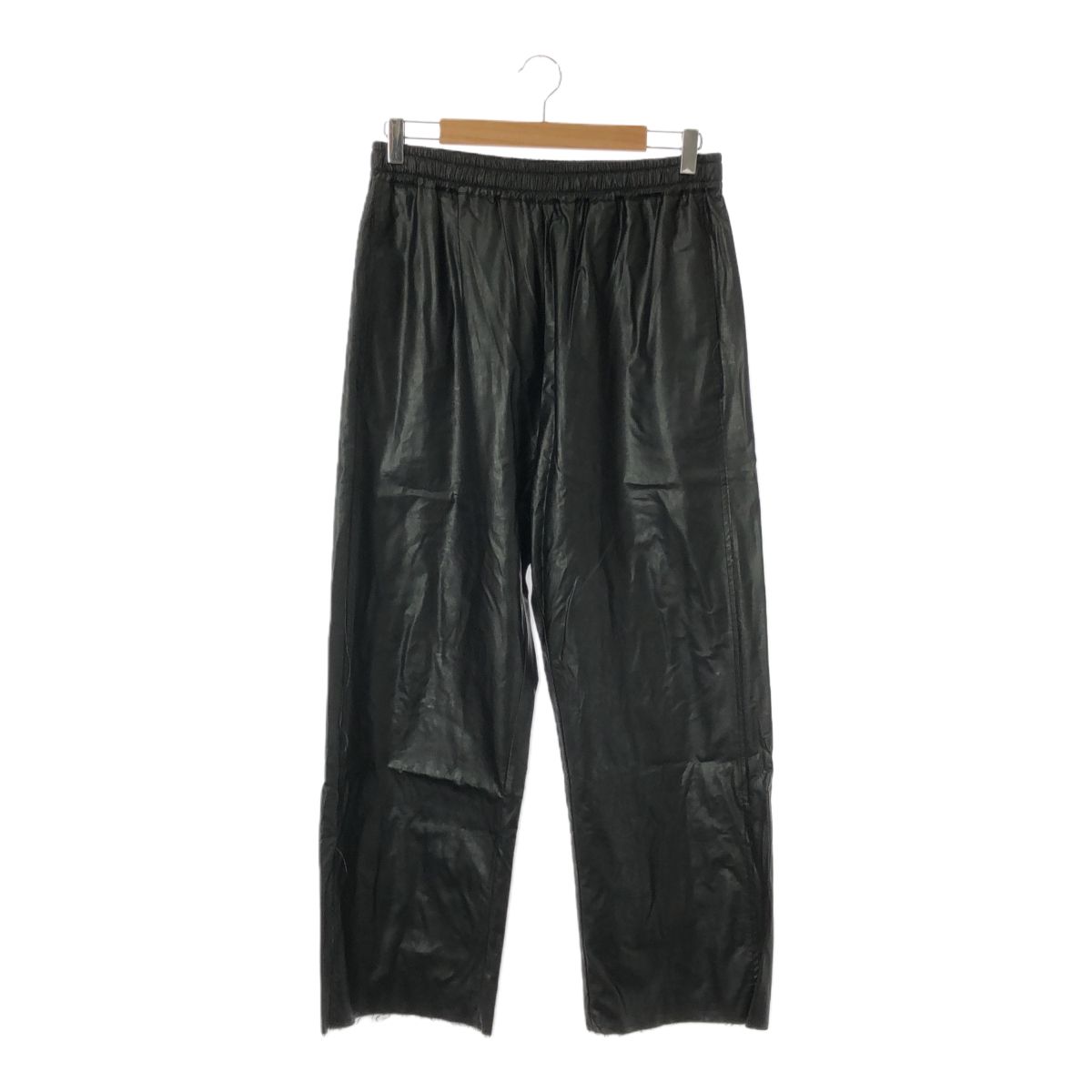 MM6 MAISON MARGIELA エムエムシックス メゾンマルジェラ S52KA0424 FAUX-LEATHER TROUSERS  フェイクレザートラウザーズパンツ ワイドテーパードパンツ サイズ46 ブラック - メルカリ