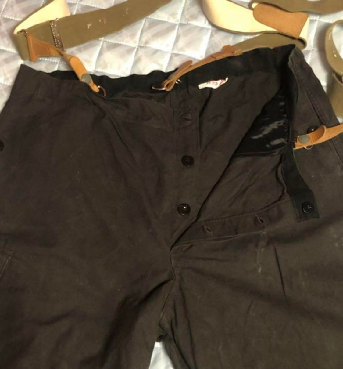 レア 50's ドイツ軍 M52 サスペンダー付き カーゴパンツ 黒ブラックW90