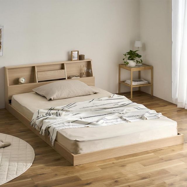 アイリスオーヤマ フロアベッド セミダブル FBF-SD ナチュラル ローベッド 2口コンセント すのこ 宮付き NEXPOTALLINN_EU