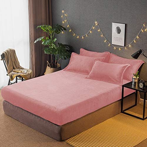 匿名配送】ピンク_ダブル・140×200×30cm ボックスシーツ 秋冬用