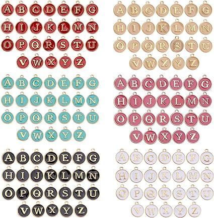 【在庫処分】[SUNNYCLUE] 6色156個 エナメル イニシャル アルファベット チャーム ネックレス ペンダント レター パーツ イヤリング 文字チャーム チョーカー ブレスレット 26文字セット A-Z柄 合