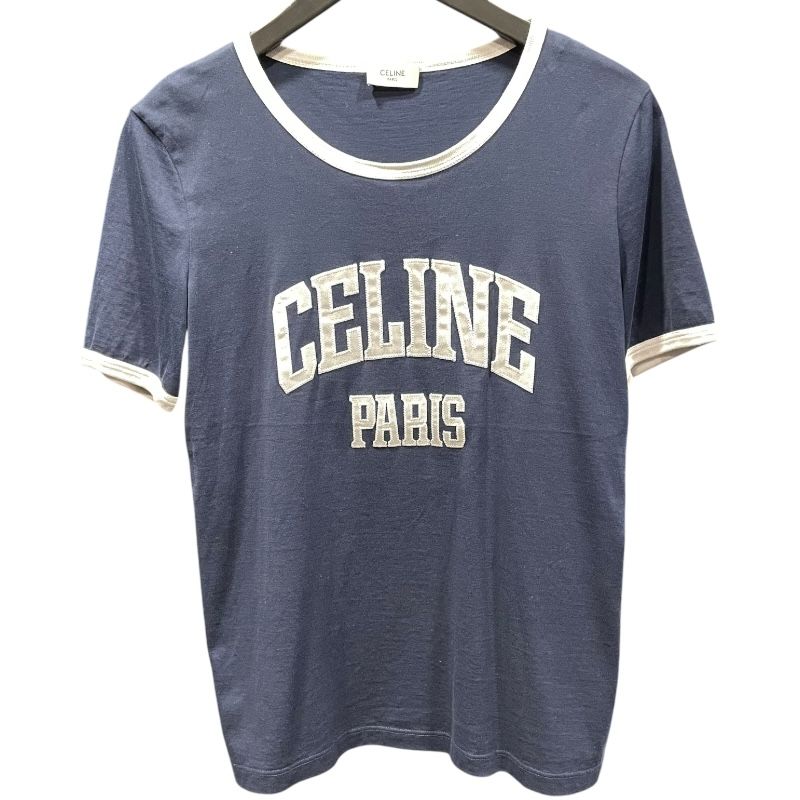 セリーヌ CELINE ロゴ刺繍リンガーTシャツ 2X59J671Q ネイビー コットン レディース 半袖Ｔシャツ