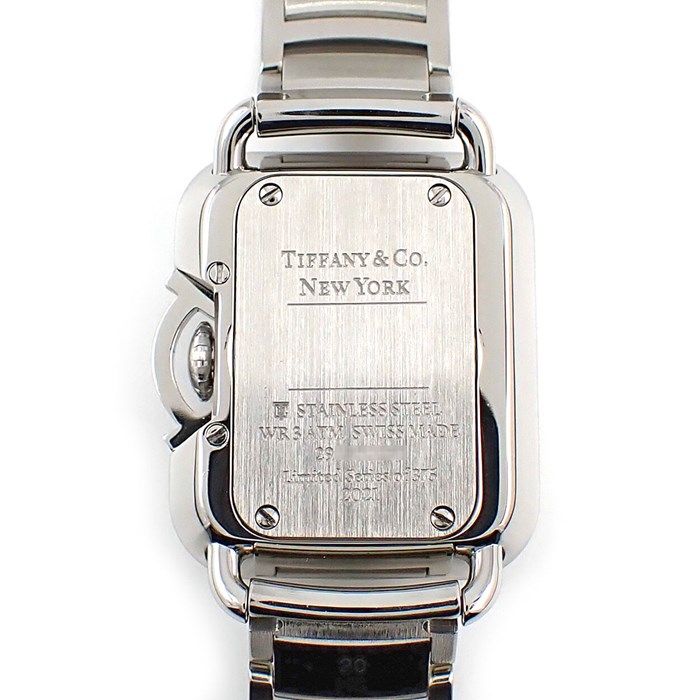 ティファニー Tiffany &amp; Co. 腕時計 T レクタングル 69546161 13ポイント ダイヤリュウズカバー スマイルモチーフ 12ポイント ダイヤインデックス ホワイトシェル文字盤 白 SS クオーツアナログ 【中古】 Tiffany & Co. - ティファニー Tiffany & Co. 腕時計 T レクタングル