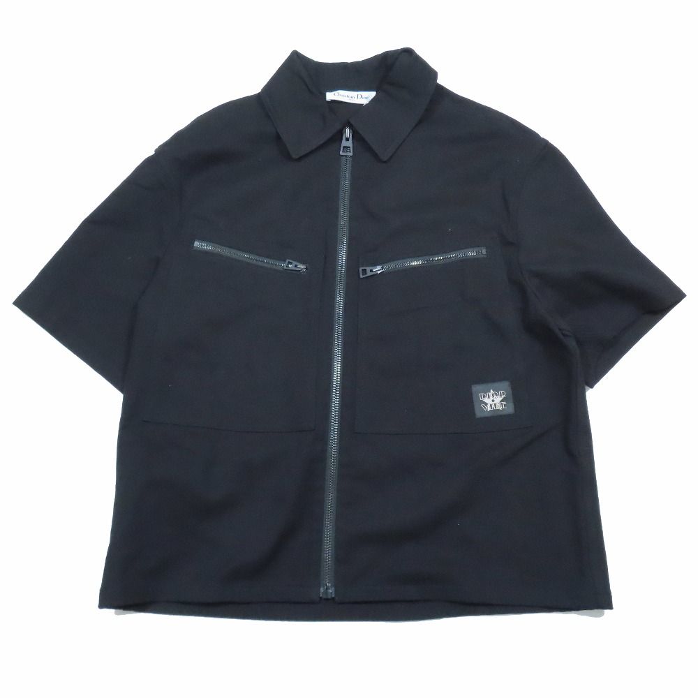 ♥ 22AW Christian Dior クリスチャンディオール ジップアップ 半袖 シャツ ジャケット ブルゾン DIOR VIBE 40 黒 ブラック レディース 古着