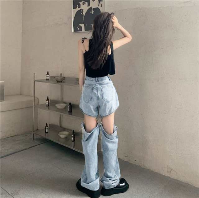 デニムパンツ 2way セパレート ショート丈 ロング丈 ストレート
