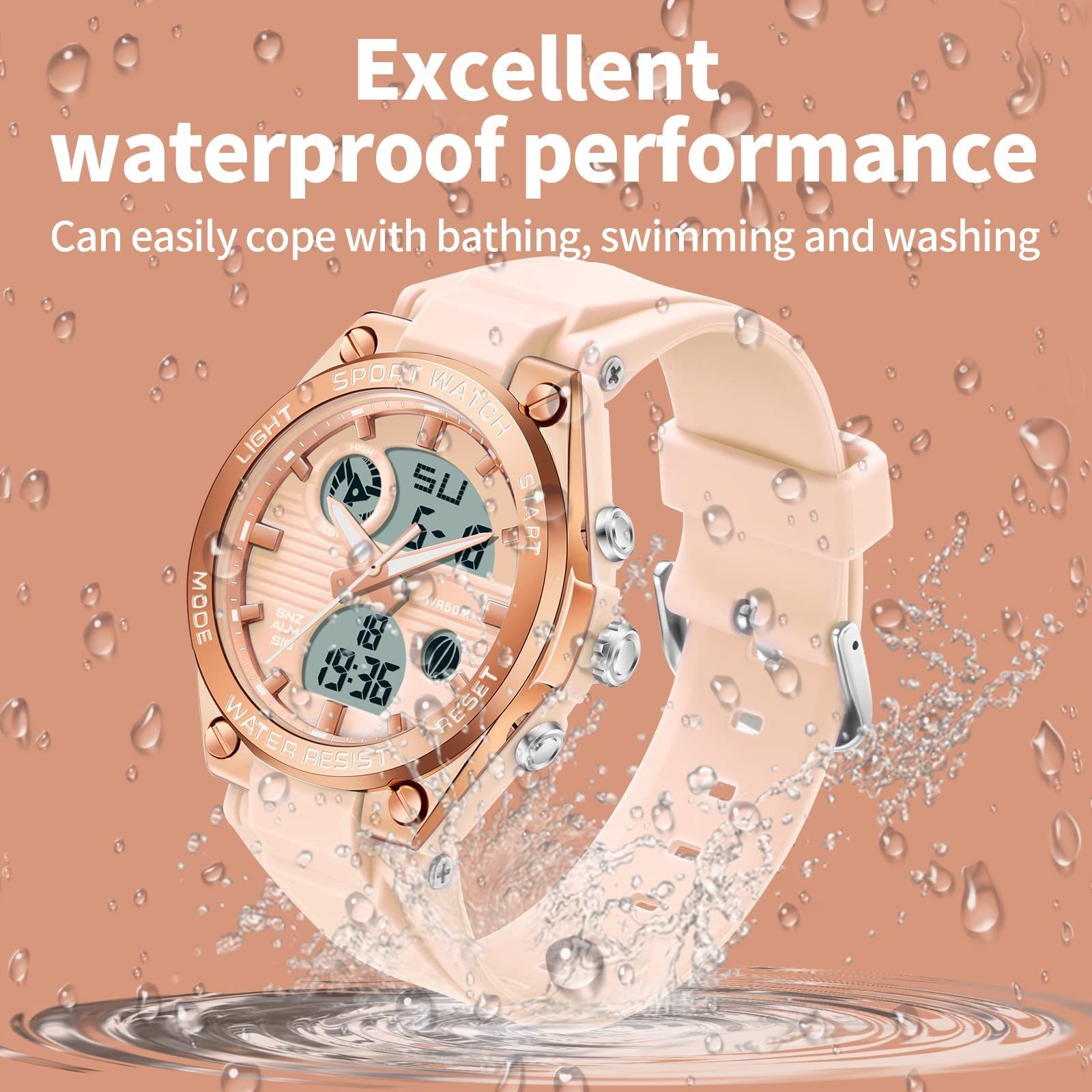 腕時計 レディース うで時計 防水 デジタル デュアルタイム watch for women カジュアル スポーツ 日常通勤 通学 夜光LED ストップウォッチ 目覚まし時計 アラーム 曜日カレンダー シリコン ゴムバンド プレゼント