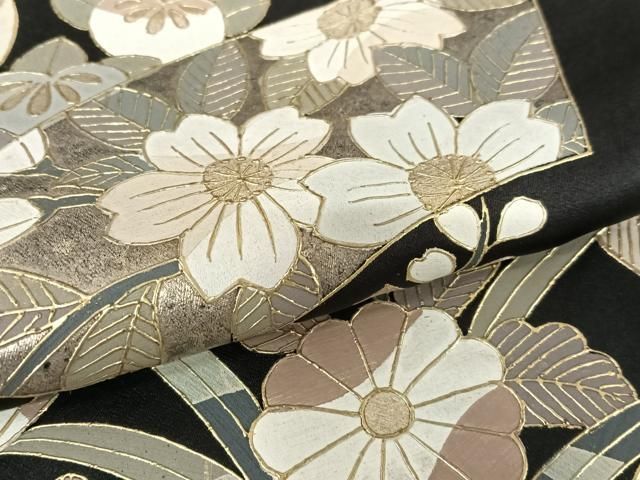 平和屋着物○訪問着 辻が花 地紙重ね花文 黒地 金彩 正絹 逸品  