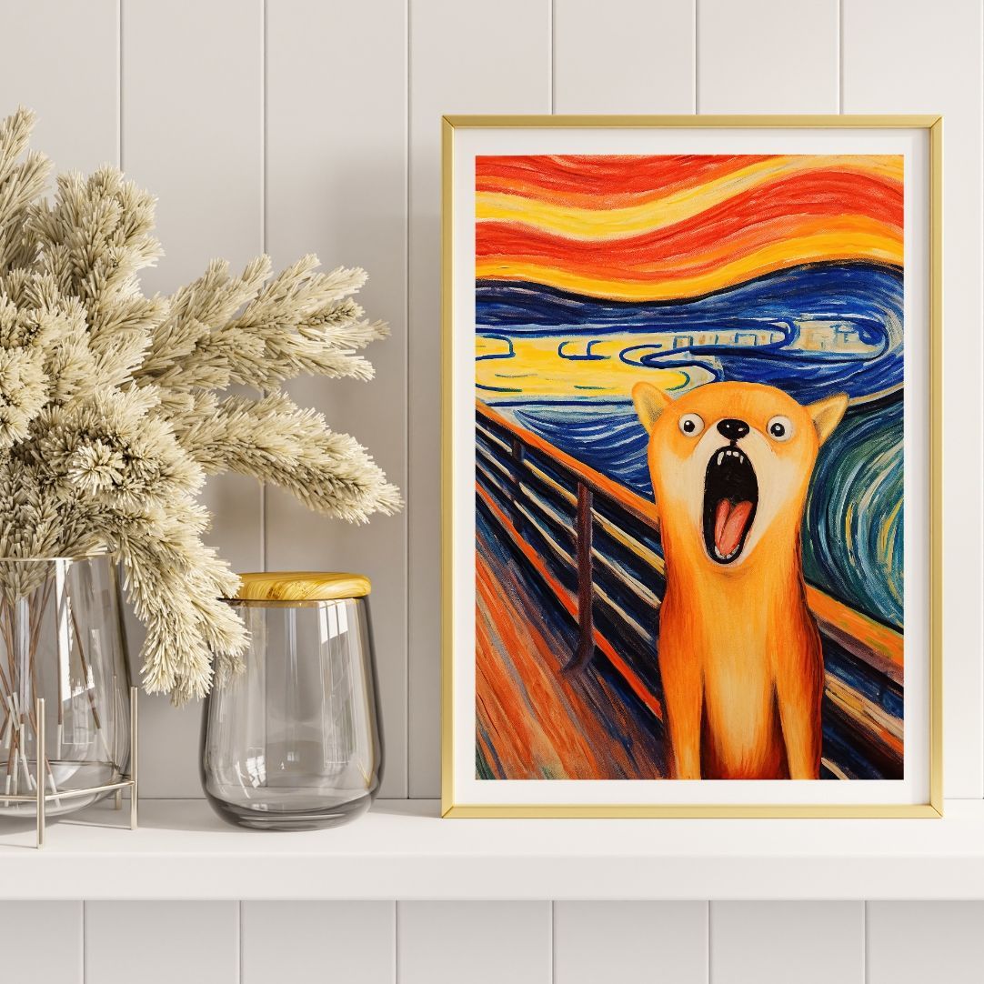 The Scream Dog - 柴犬 No.3】ムンク 叫び アートポスター 犬の