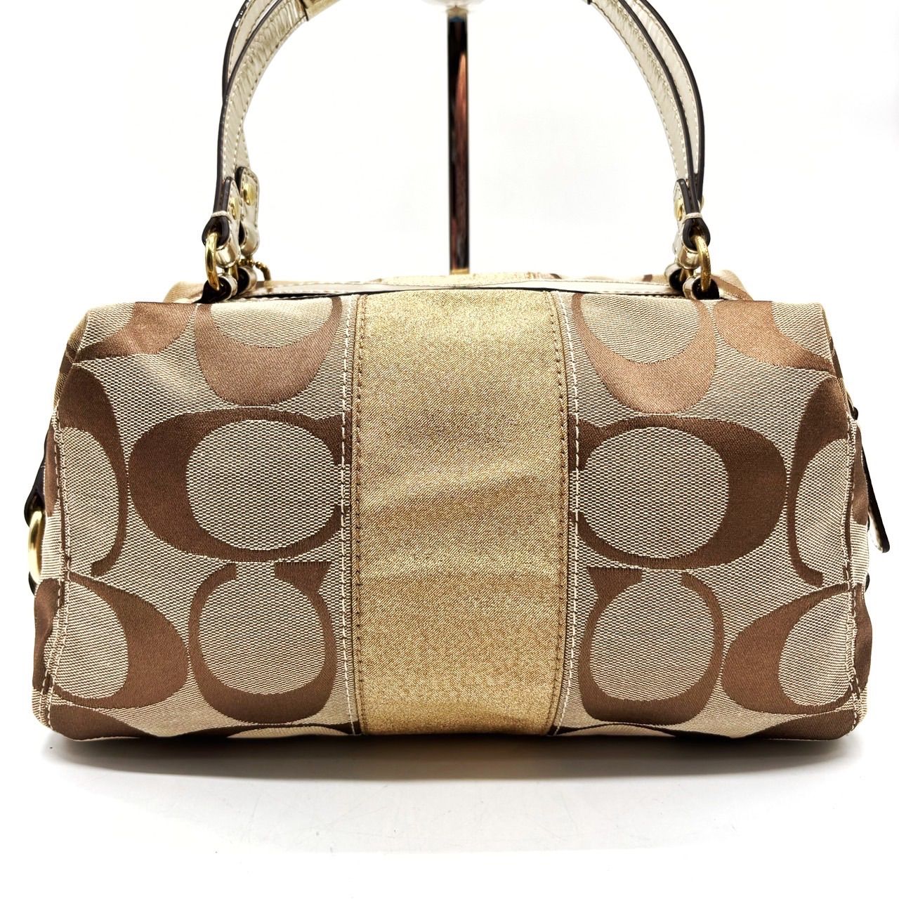 【COACH】コーチ　ハンドバッグ　ベージュ　ブラウン　シグネチャー　38580 ✨良品✨ COACH コーチ ハンドバッグ シグネチャー キャンバス