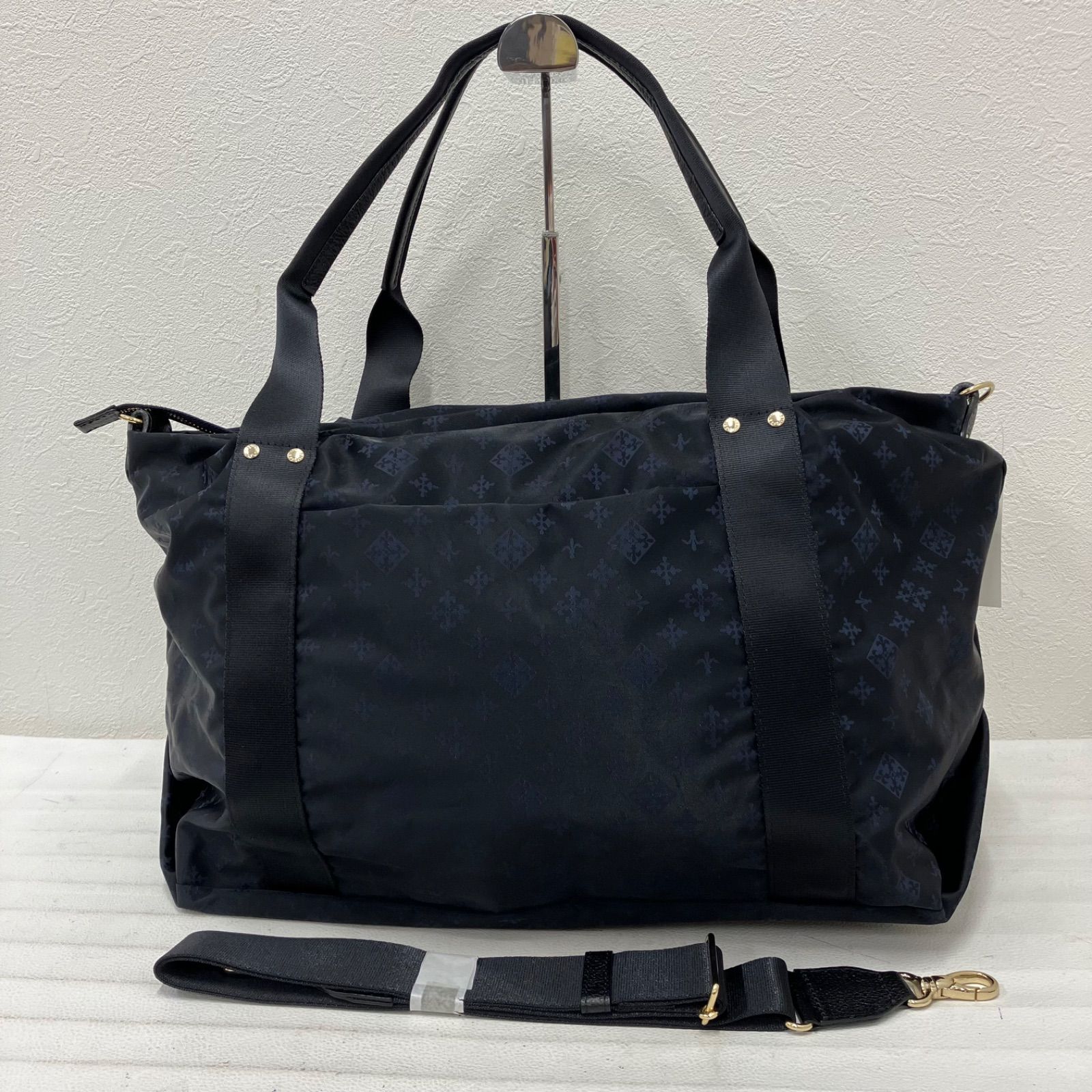 5121 russet ラシット ボストンバッグ 2way モノグラム 総柄 ネイビー✕ブラック系 旅行 大容量 キャリーオン ナイロン 軽量 レディース