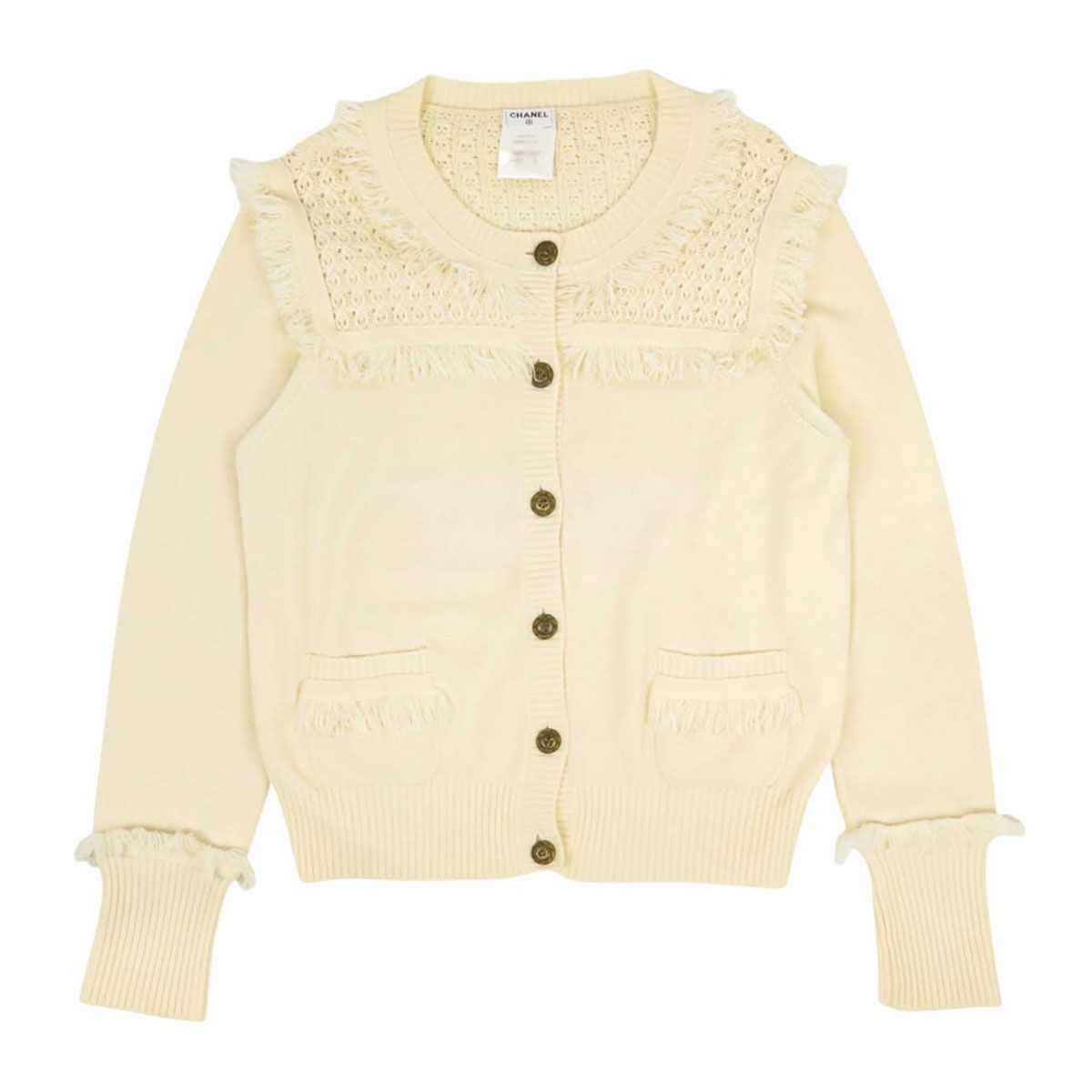 シャネル カシミヤ フリンジ カーディガン P49690K06270 レディース アイボリー CHANEL アパレル 小物