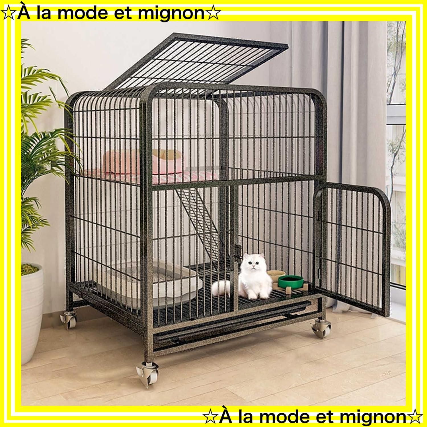 猫ケージ 猫用ケージ ブラック 猫ハウス 室内用猫のゲージ 大型猫用