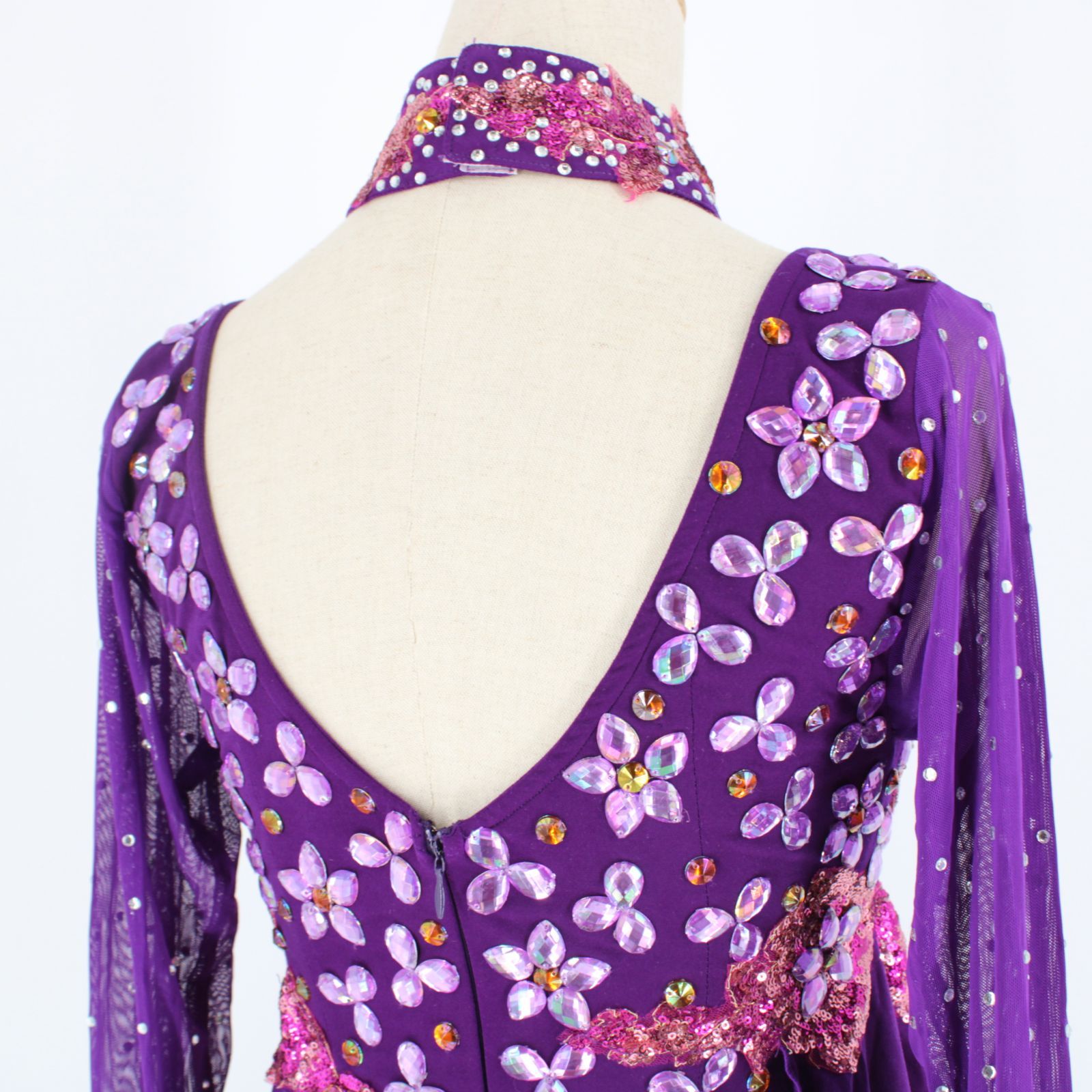 美品 社交ダンス衣装】パープル ラテン ドレス ワンピース 紫 ライン