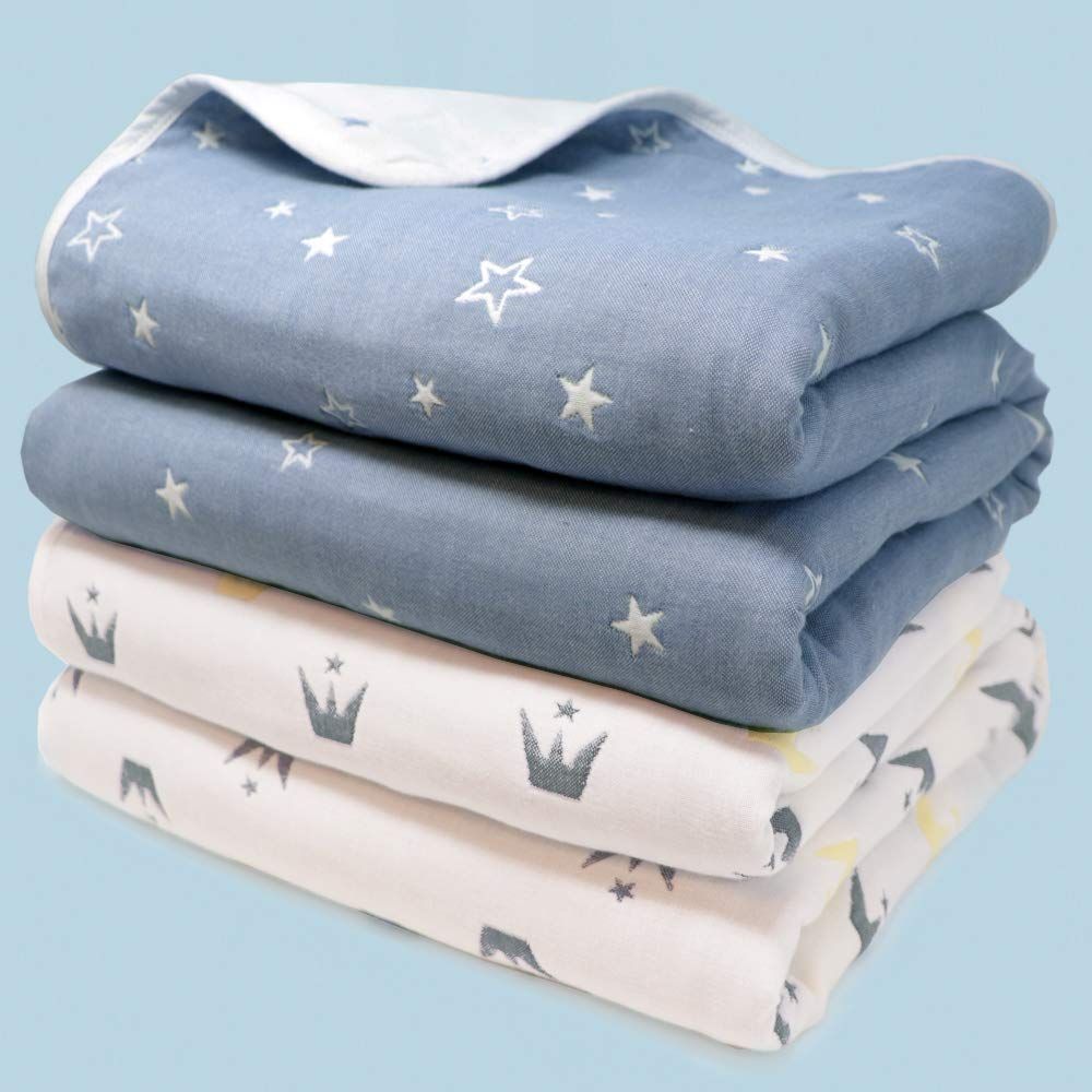 【数量限定】L(トドラー約110×110cm)) (星と王冠(2枚組) 出産祝い 綿毛布 6重 スリーパー おくるみ ベビーバス お昼寝マット タオル ガーゼケット CUPS] [LILY