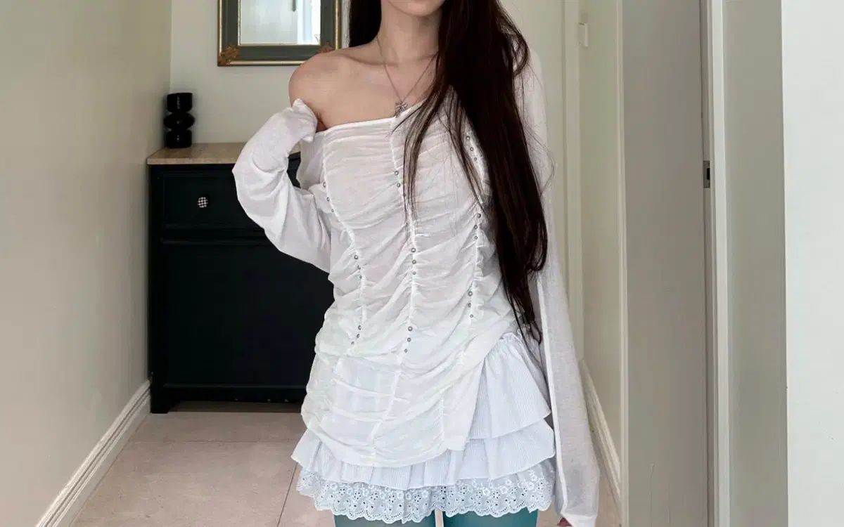 NEWALRIN☆Twinkle Shirrign See-Through Top Newalrin Twinkle Shirrign See ー Through Top アイボリー