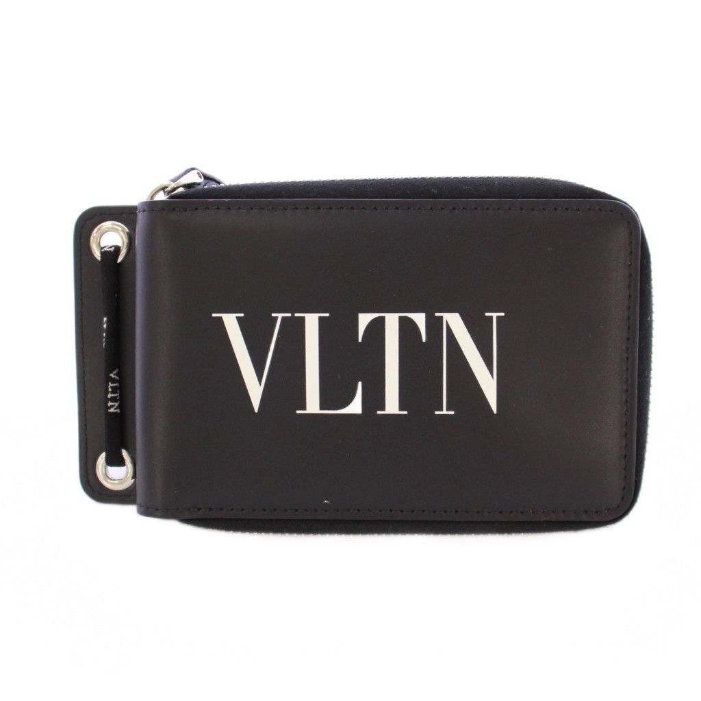 ヴァレンティノ ガラヴァーニ VALENTINO GARAVANI VLTN ストラップ付き財布 二つ折り財布 コンパクトウォレット ラウンドファスナー ロゴ プリント バイ 黒 ブラック 白 ホワイト BB