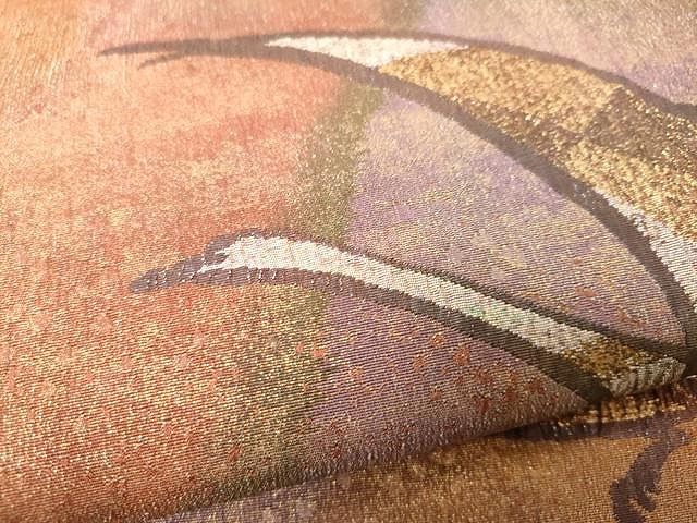 平和屋着物○超希少 染彩芸術の巨匠 皆川月華 六通柄袋帯 飛鶴文 金糸