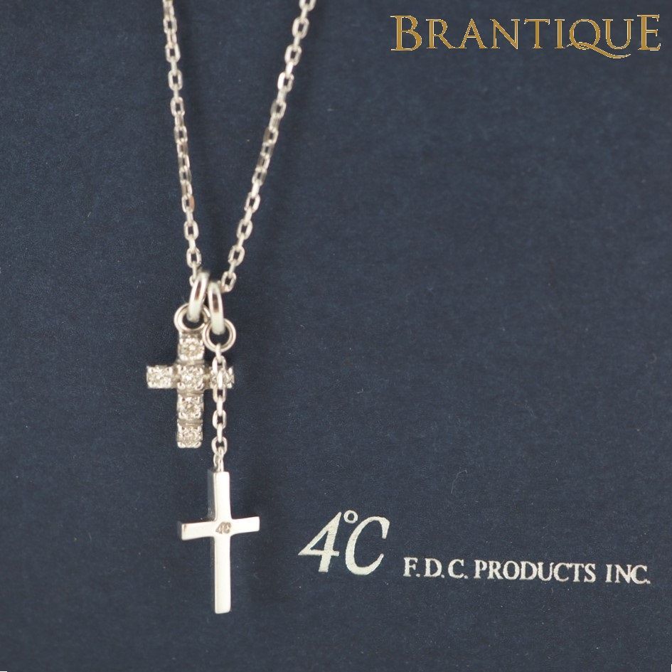 K18WG ダイヤ ペンダント ネックレス クロス 4°C