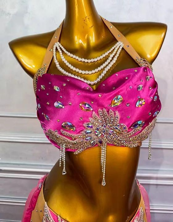 ベリーダンス衣装 パール トップス＋スカート 光沢 オーダーメイド