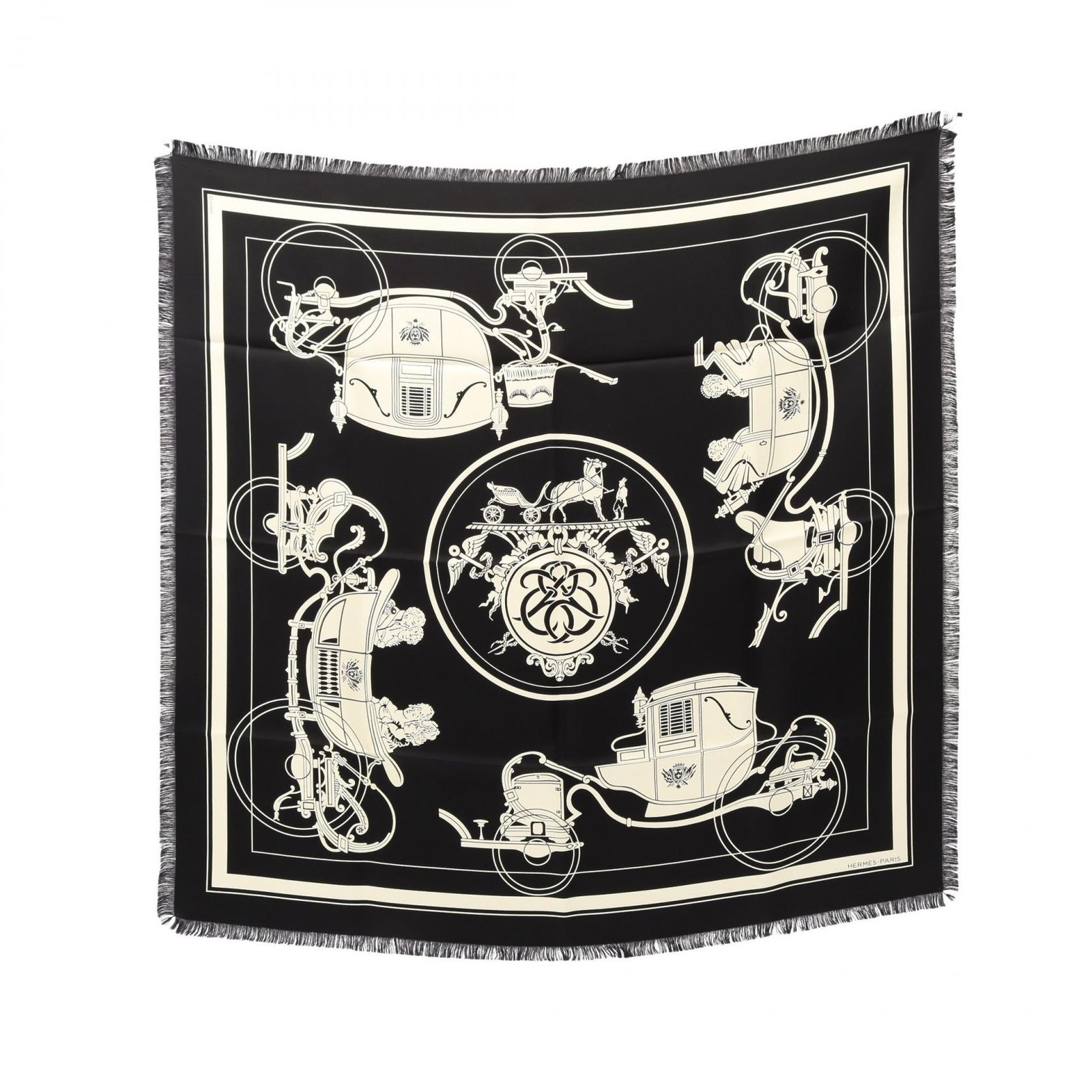 HERMES エルメス カレ80 EX-LIBRIS エクスリブリス フリンジ スカーフ 