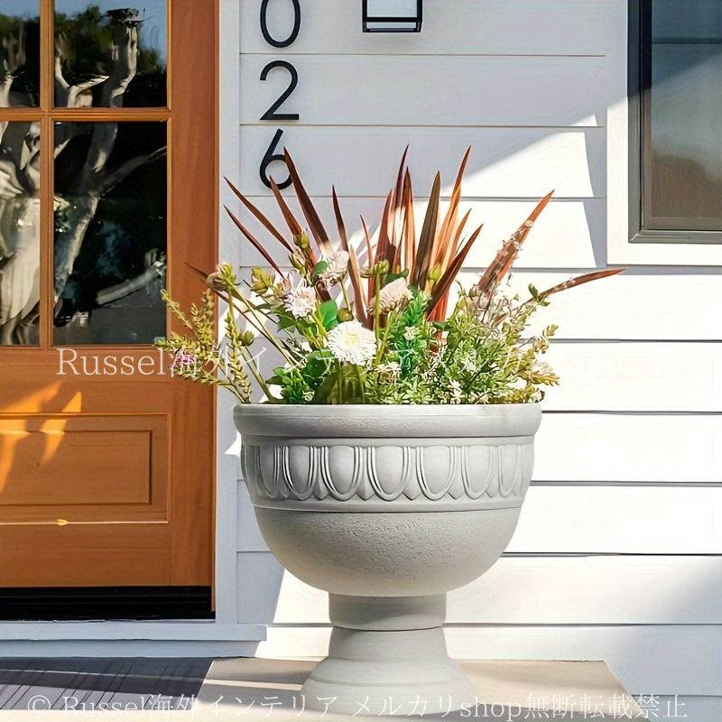 プランター ヴィンテージ調 ホワイト 樹脂 庭 円形 白 モダン シンプル ガーデニング 雑貨 ガーデン雑貨 ガーデンインテリア ガーデン インテリア 庭の装飾 お洒落 おしゃれ 4-7