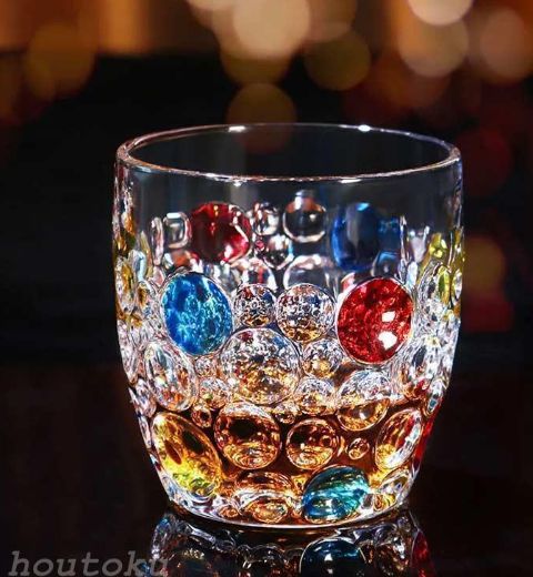 レトロ 水玉柄 ドット柄 透明 グラス ガラスコップ 400ml