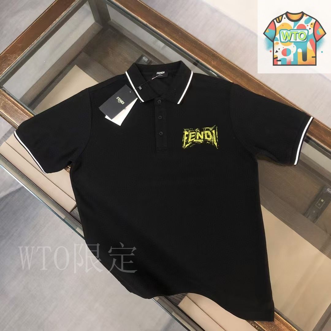 FENDI 黒 ポロシャツ 半袖 Fendi Black Piquet Polo Shirt (FENDI/ポロシャツ) BLACK