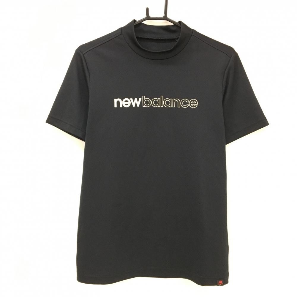 ニューバランス 半袖ハイネックシャツ 黒×白 ロゴプリント メンズ 5(L) ゴルフウェア New Balance