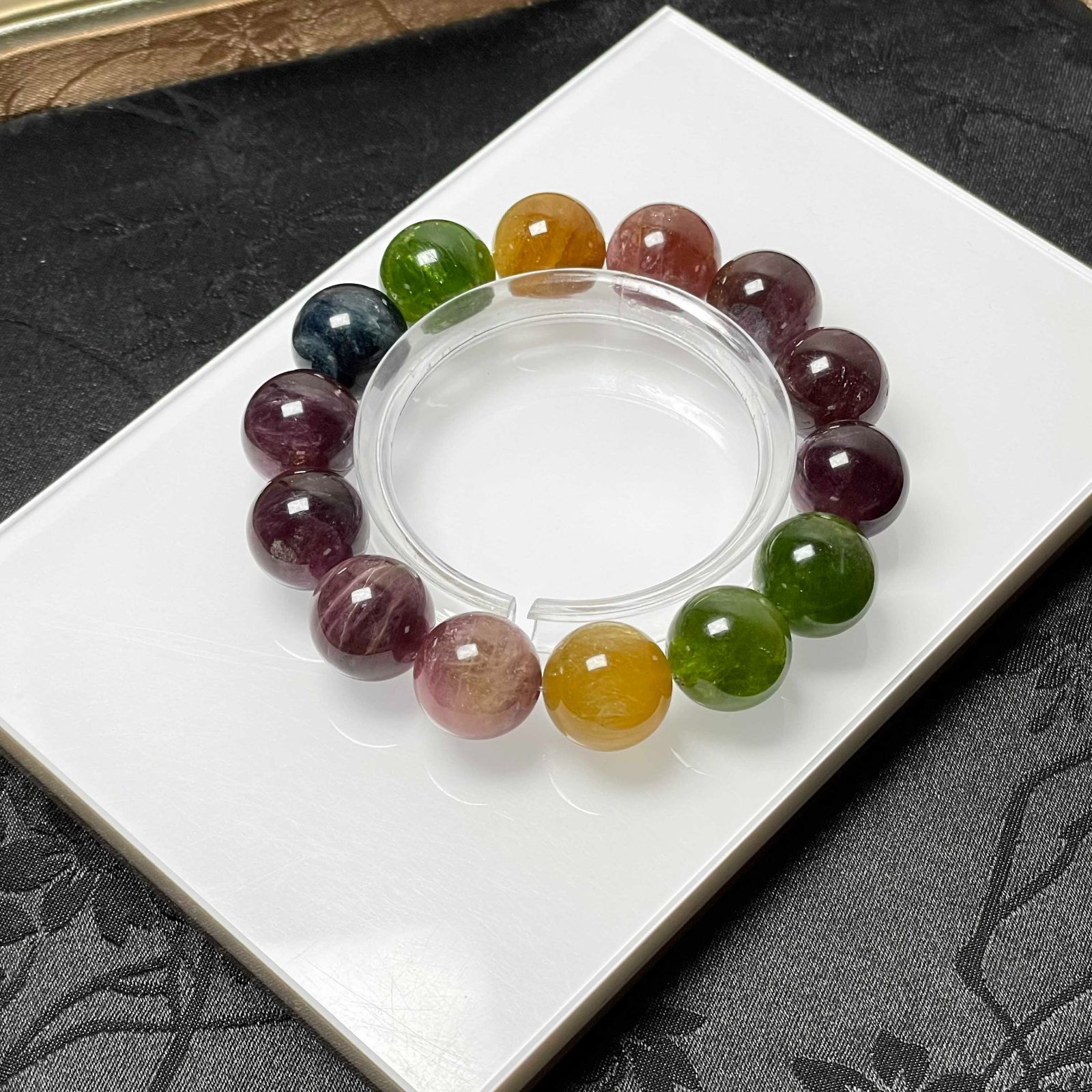 上級 EU製 ミックス トルマリン アクセサリー ブレスレット パワーストーン 天然石 プレゼント 約15.2-15.8mm ZZ1208