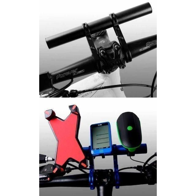 ハンドルバー 拡張ブラケット 自転車 スマホホルダー アルミ 軽量 エクステンダー エクステンションマウント ホルダー 延長 ダブル 黒