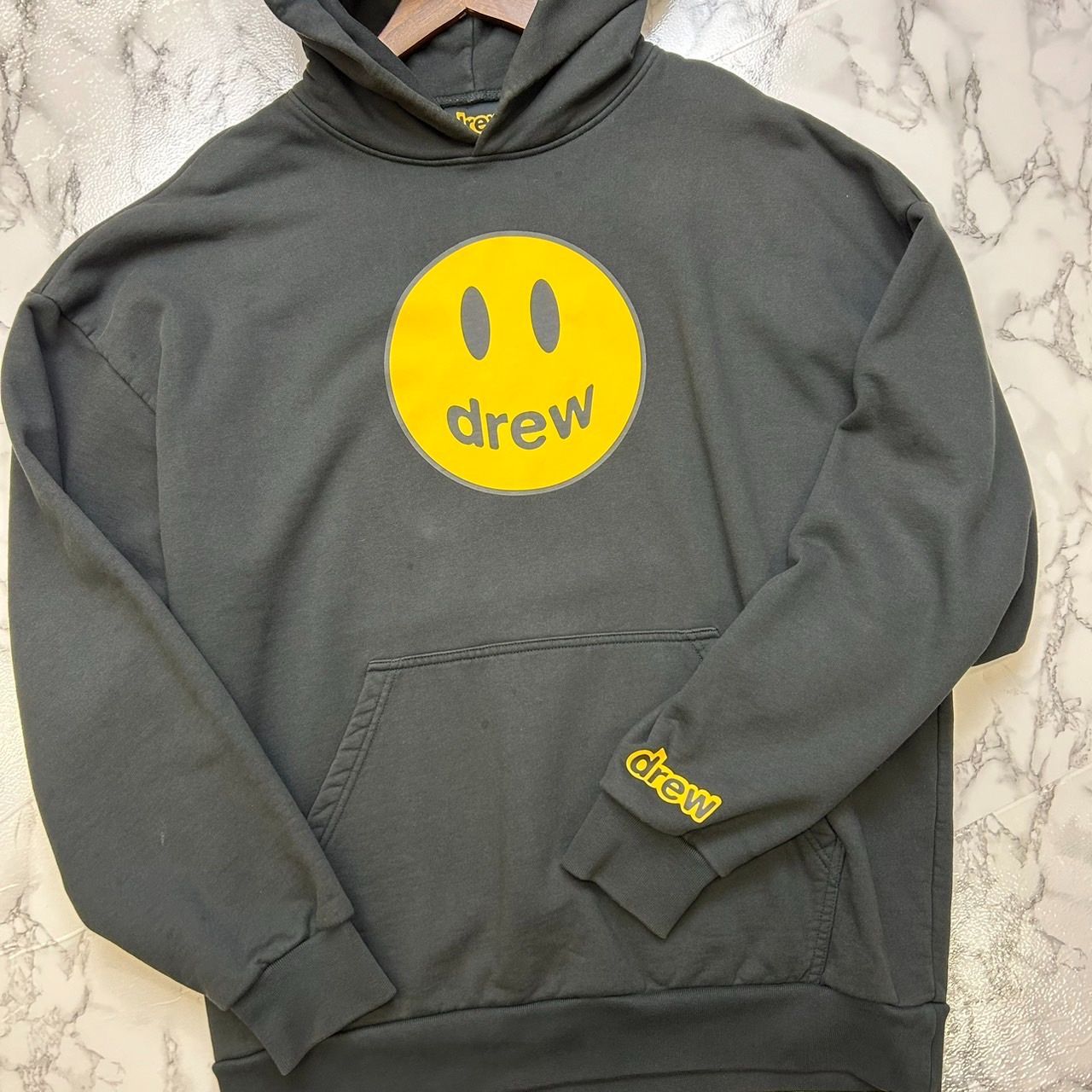 drew house ドリューハウス DECONSTRUCTED MASCOT HOODIE ブラック コットン フーディー 長袖 パーカー ロゴ スマイル ジャスティンビーバー