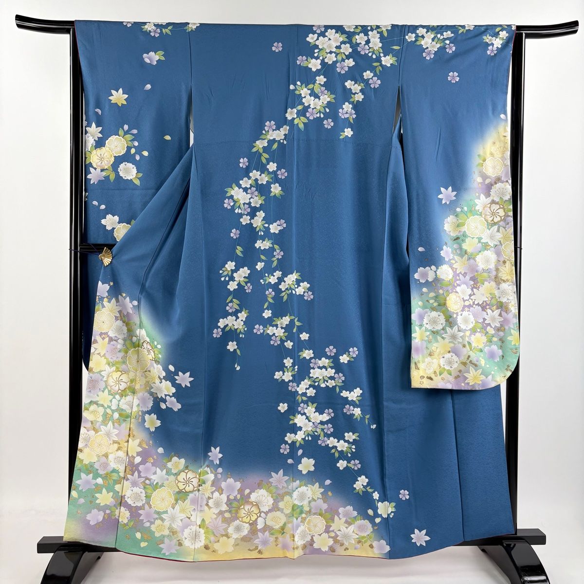 ペンギン　美品正絹振袖　165〜175cm 振袖 身丈164cm 裄丈65.5cm M 袷 蝶 椿 金糸 金彩 青紫 正絹 秀