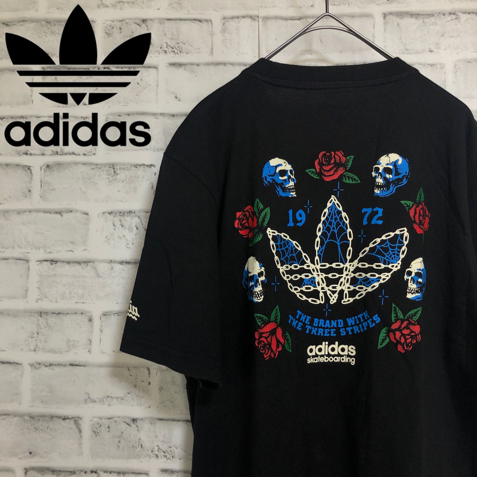 adidas⭐️スカル&ローズ柄 Tシャツ M ブラック vintage