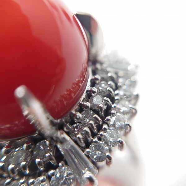 ※併売商品※◆新品仕上げ◆天然珊瑚 リング C 約13.8mm D1.57ct PT900 約17号 GRJソーティング レディースジュエリー　M888