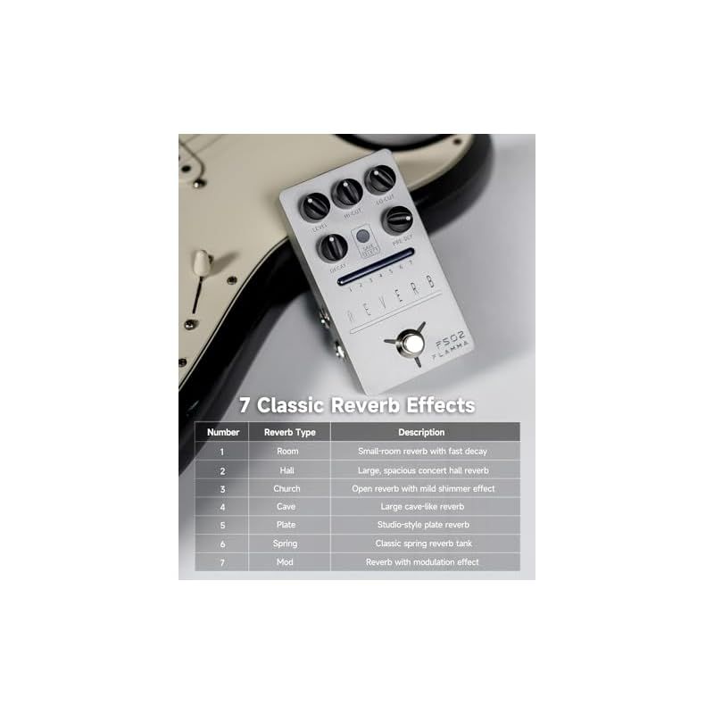 FLAMMA FS02 デジタル リバーブ ギター ペダル 7 クラシック エフェクト トレイル オン付き バッファー バイパス スライバーStereo  Digital Reverb Effects Pedal 1 - メルカリ