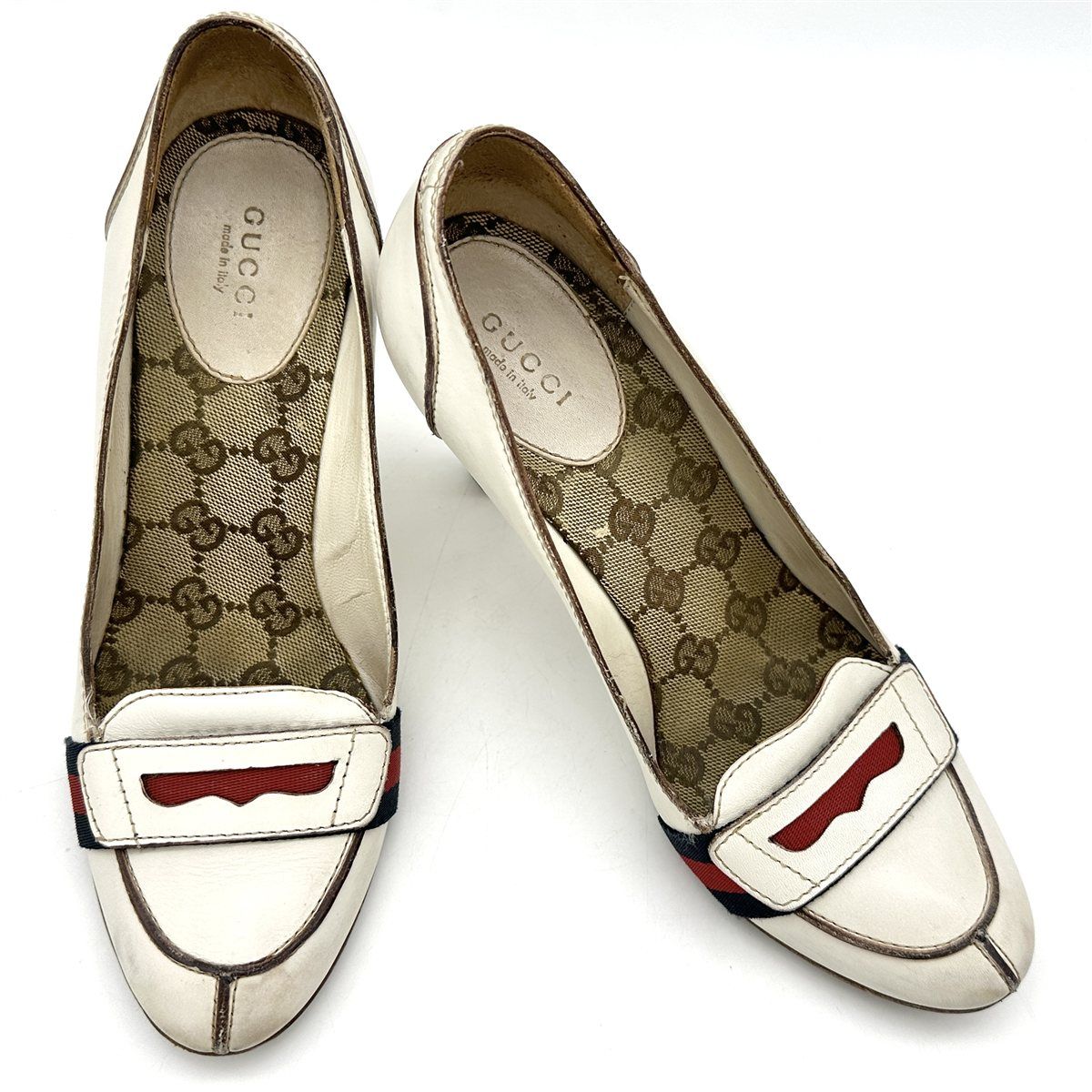 □希少□ GUCCI ハイヒール 本革 GG柄 シェリーライン ホワイト 2374T  
