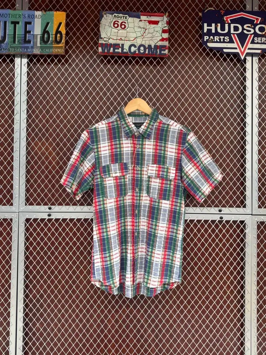 BEAMS ビームス チェック エンブレム 半袖 シャツ M