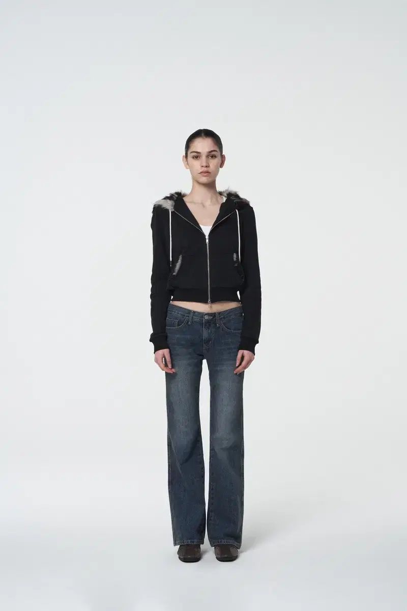 Settle for moon Wolf fur hooded zip ー up