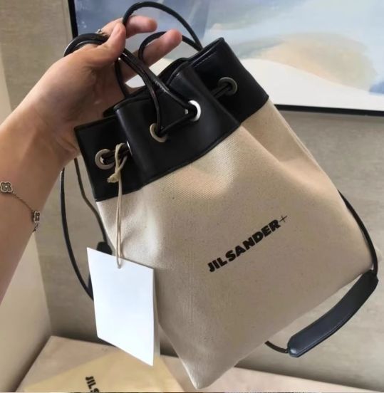 美品 JIL SANDER ジルサンダー 巾着 キャンバス ショルダーバッグ 