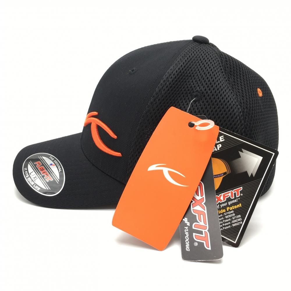 新品】チュース メッシュキャップ 黒×オレンジ 内側ゴム FLEXFIT 新品】チュース メッシュキャップ 黒×オレンジ 内側ゴム FLEXFIT