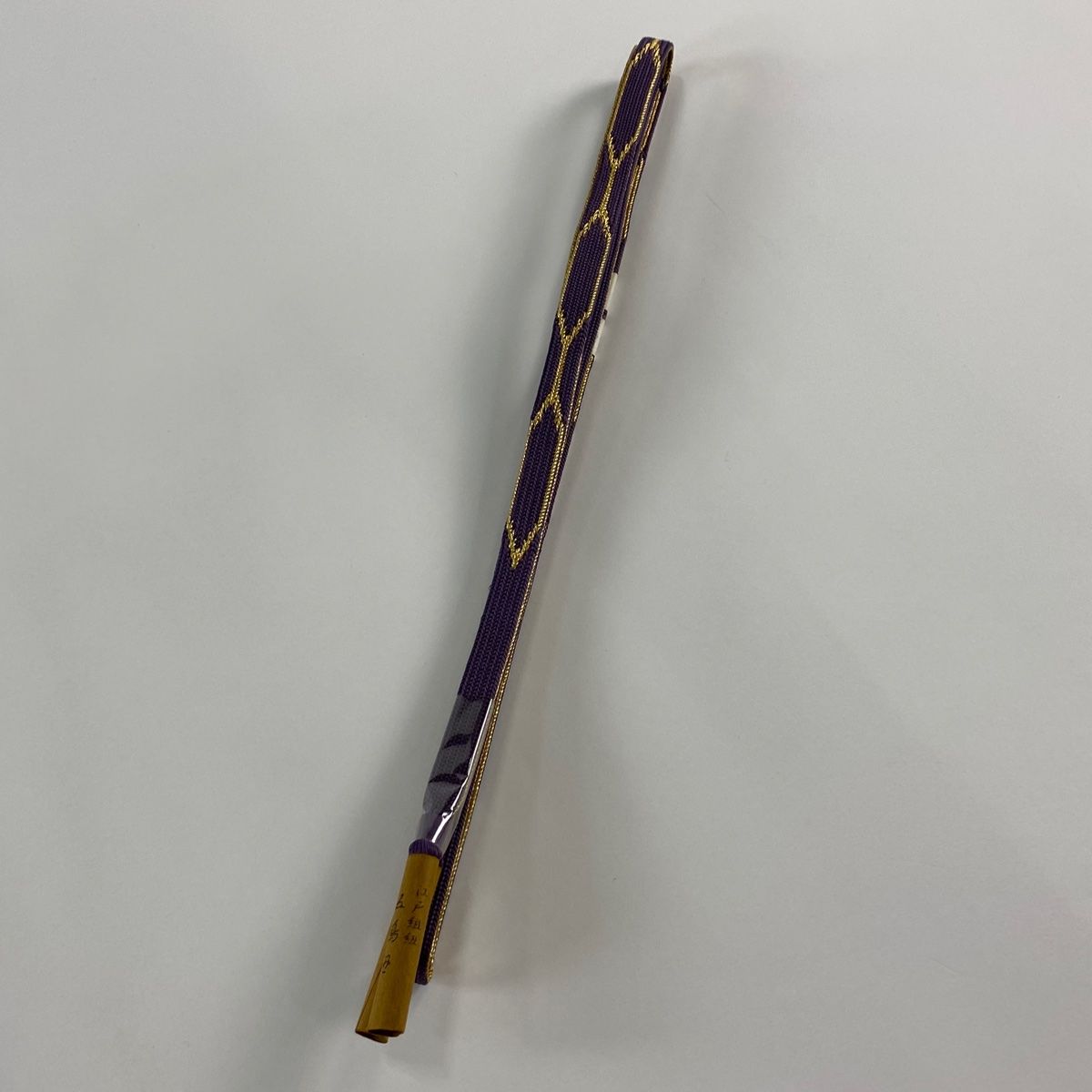 帯締め 名品 幾何学 金糸 紫 正絹 和装小物
