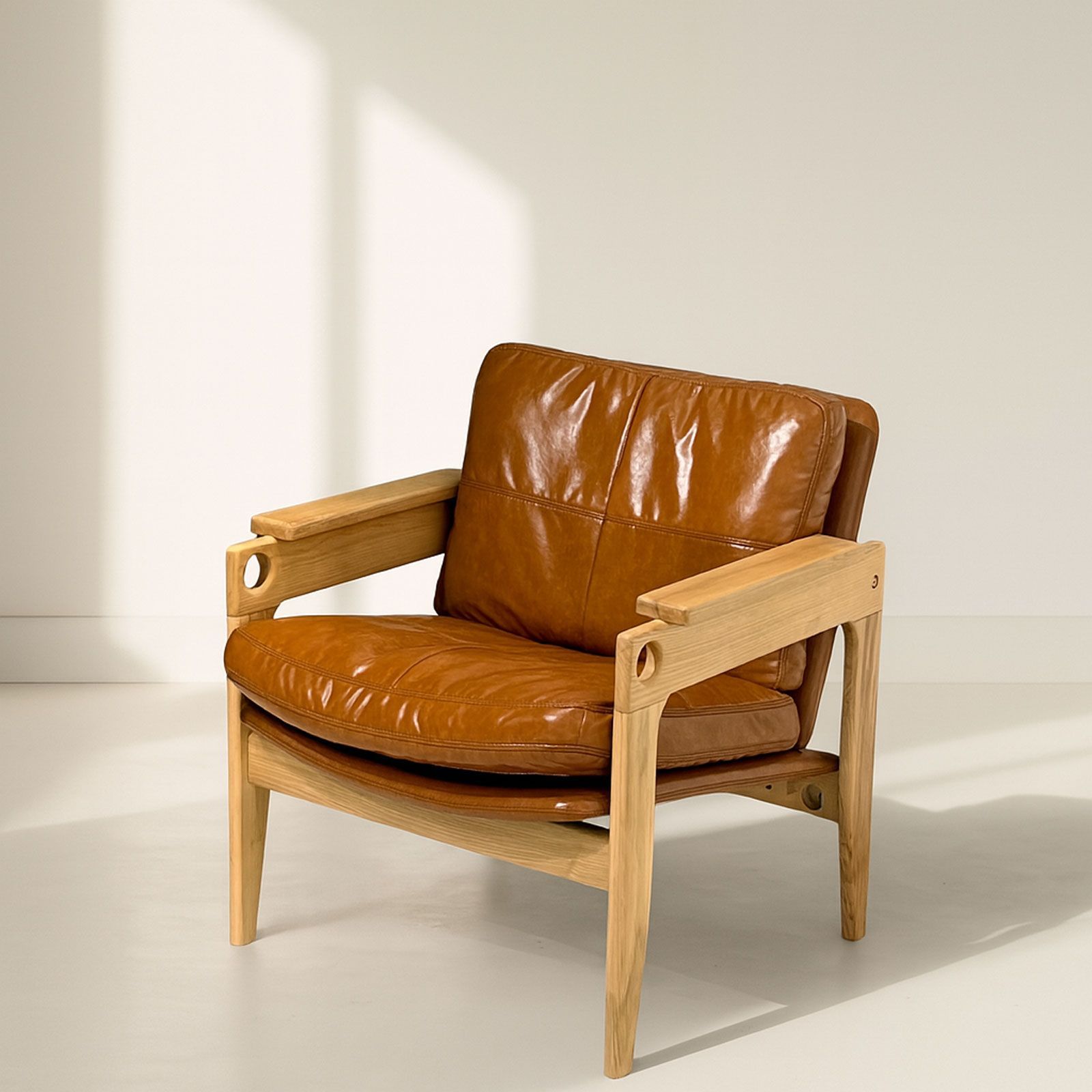 10|27まで ショールーム開業を記念 50%OFF‼ 実りの秋は MOKUのデザインチェアで豊かな暮らしを レザーラウンジチェア S810｜ 定価42 776円→21 388円 北米FAS級ホワイトアッシュ無垢材使用 ひじ掛け クッション付き