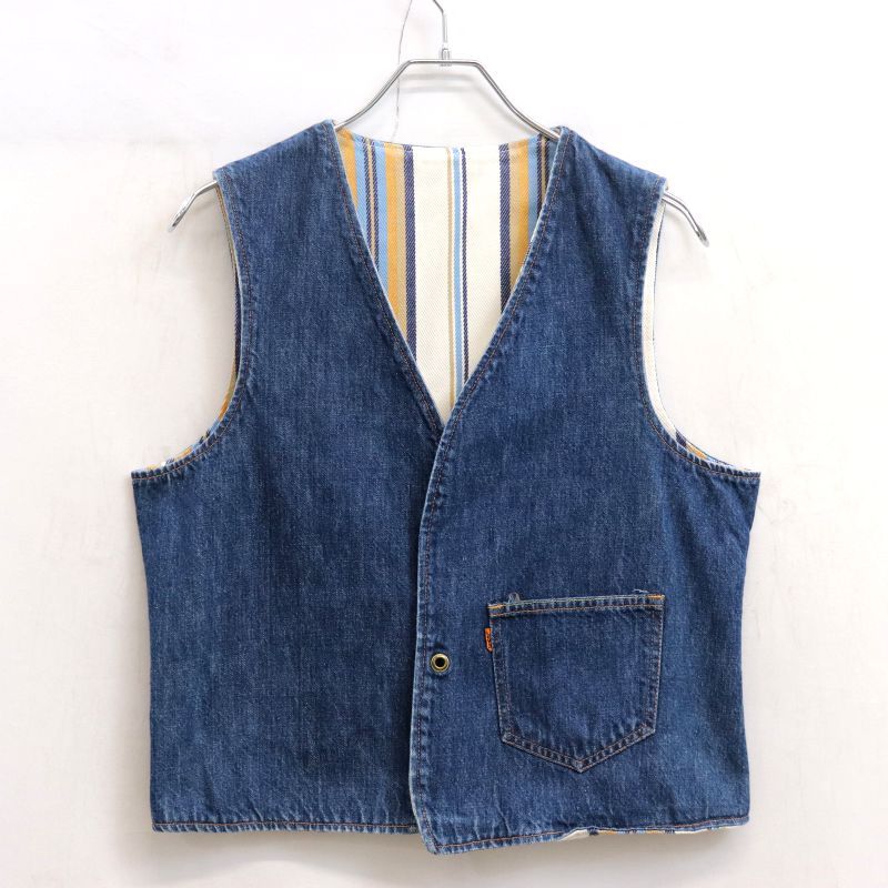 70 s Levi ストライプ柄 BIG E リバーシブル デニム ベスト メンズ Sサイズ相当