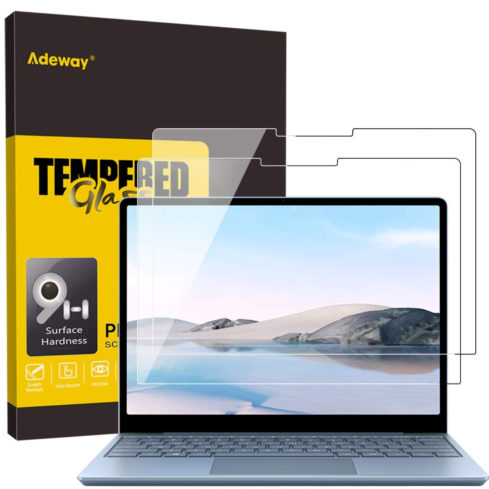 【新着商品】高透過 指紋防止 9H硬度 気泡防止 U型 12.4Inch 高感度タッチ ガラス保護フィルム 3/2/1 2.5D加工 Go Laptop 貼り付け簡単 Surface Microsoft (2023) 【2枚入り】Adeway