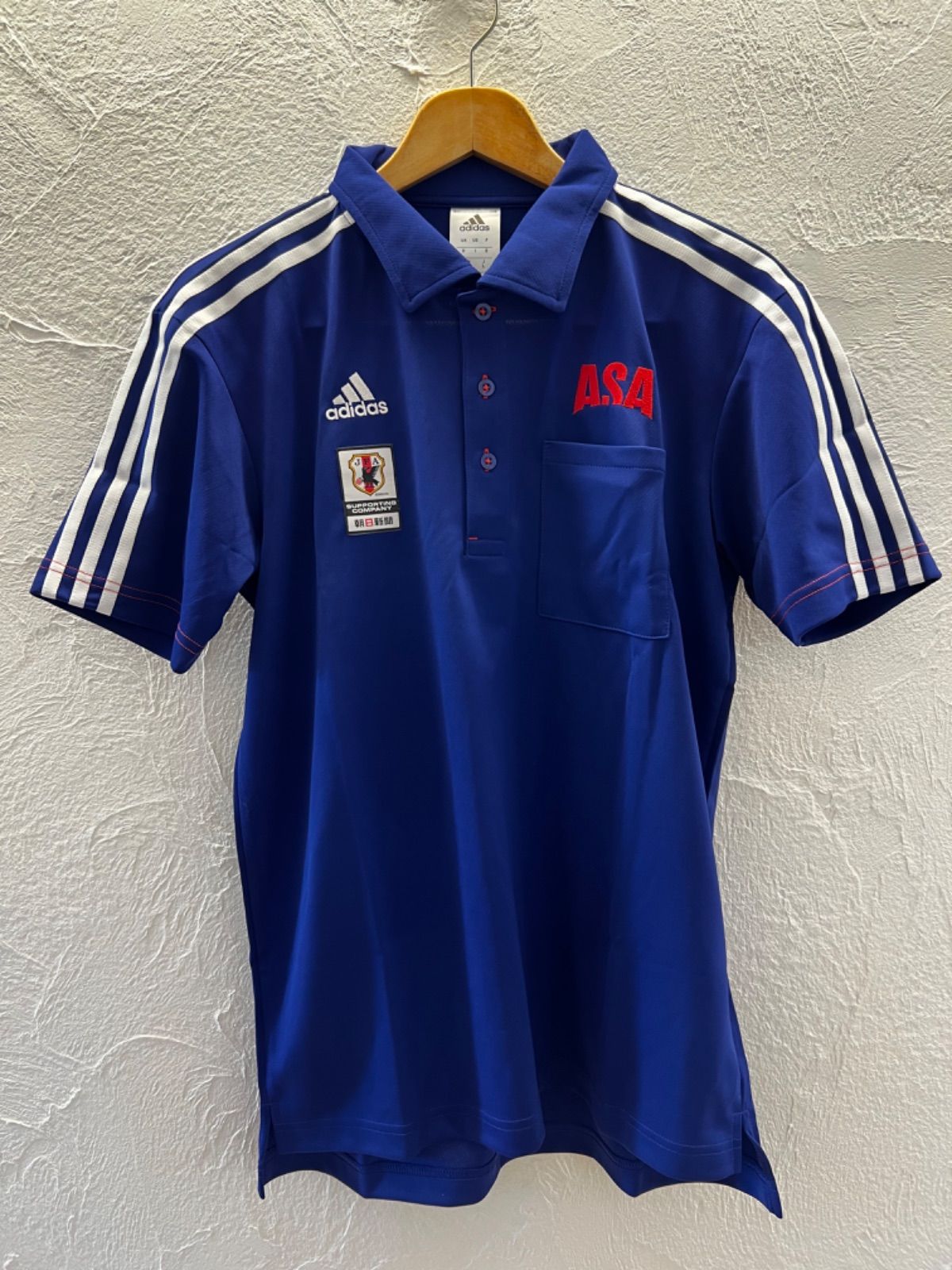 w^)b adidas 新品 未使用品 JFA ポロシャツ ゲームシャツ ブルー 青 L