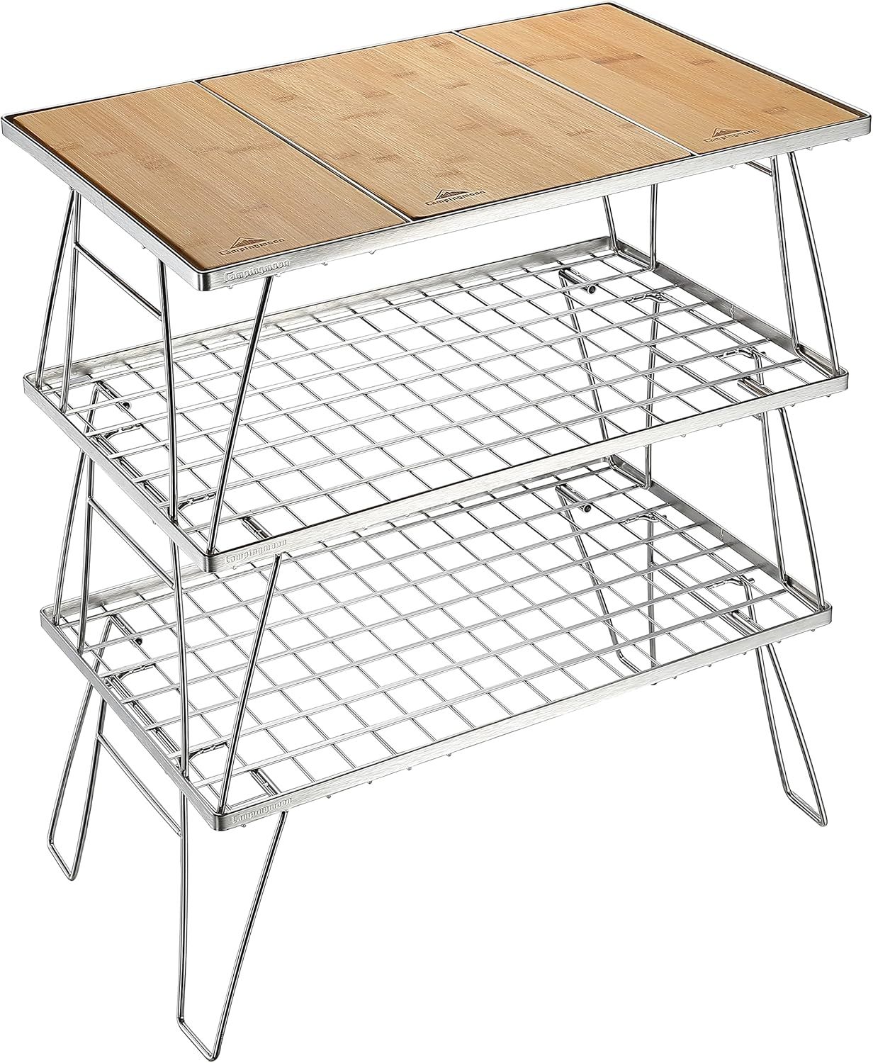 キャンピングムーン CAMPING MOON グリルテーブル IGT用 フィールドラック グラウンドラック オールステンレス製 収納バック ラック付き 竹製天板フルセット CK-3 P25