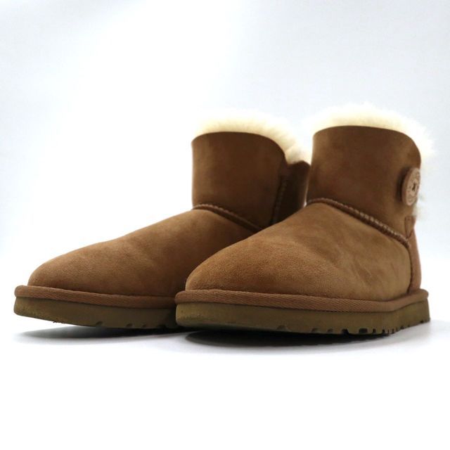 UGG ショート ムートンブーツ 23cm ベージュ スエードレザー WOMENS MINI BAILEY BUTTON 3352