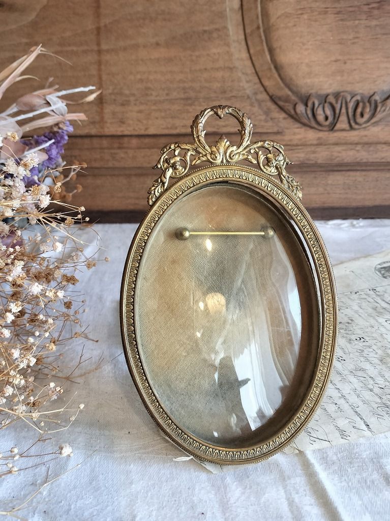 ☆フランスアンティーク 素敵な ドームガラス ゴールド装飾付き 木製