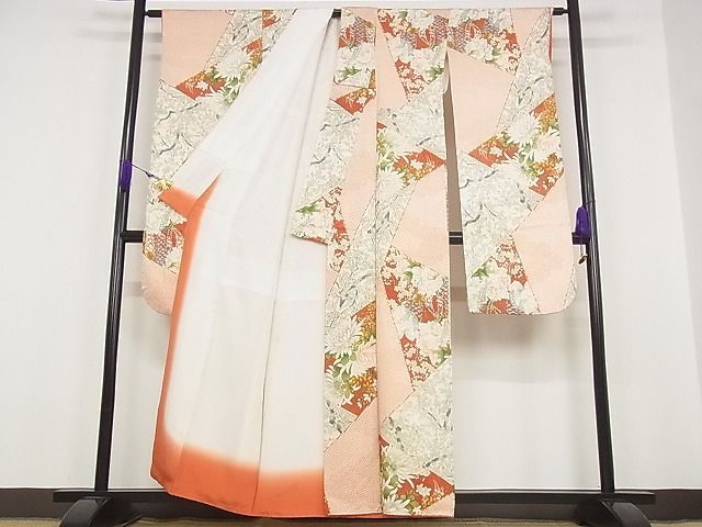 平和屋-こころ店■豪華振袖　手描き　切嵌草花文　金彩　着丈158.5cm　裄丈64cm　正絹　逸品　B-ey5331